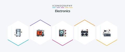 paquete de iconos de 25 líneas completas de electrónica que incluye . . musica mp enchufe. electrónico vector