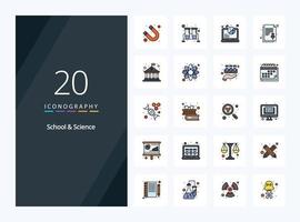 20 iconos llenos de líneas escolares y científicas para la presentación vector