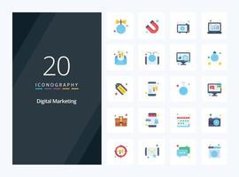 20 Digital Marketing Flat Color icon for presentation vector