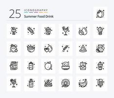 Summer Food Drink 25 Line icon pack including yogurt. kiwi. drink. healthy. food vector