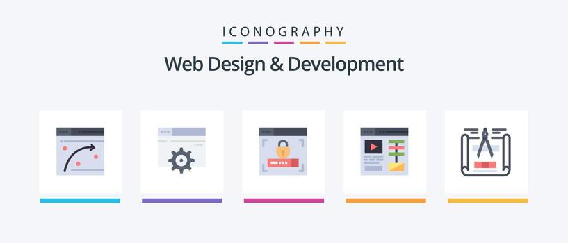 Web Design And Development Flat 5 Icon Pack Including . engineering design. web design. blueprint. video. Creative Icons Design vector