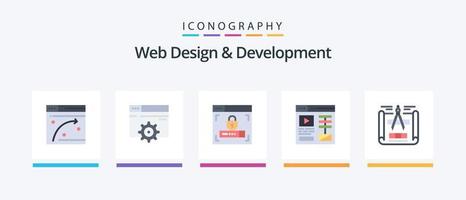 Web Design And Development Flat 5 Icon Pack Including . engineering design. web design. blueprint. video. Creative Icons Design vector