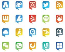 20 logotipos de estilo de burbujas de discurso de redes sociales como anuncios de enjambre de wechat quicktime icloud vector