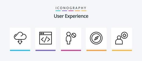 User Experience Line 5 Icon Pack Including user. network. magnifying glass. group. down. Creative Icons Design vector