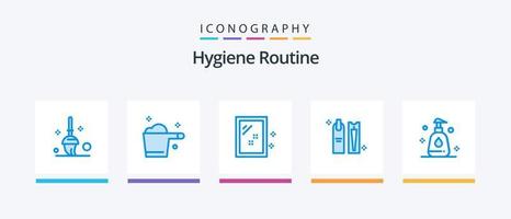 rutina de higiene azul 5 paquete de iconos que incluye spray. constituir. espejo. higiene. limpieza. diseño de iconos creativos vector