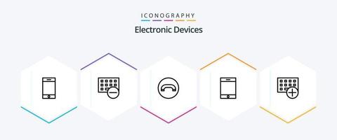 Devices 25 Line icon pack including gadget. computers. decline. add. ipad vector