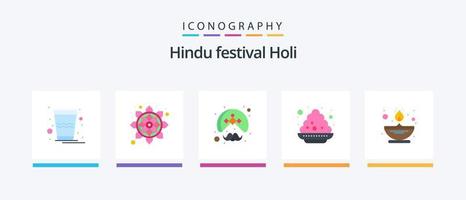 Holi Flat 5 Icon Pack Including fire. india. indian. plate. wearing. Creative Icons Design vector