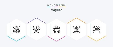 Magician 25 Line icon pack including eye. moon. card. fly. trick vector