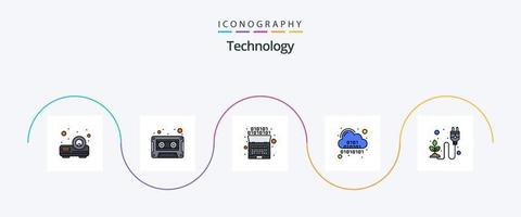 paquete de iconos de 5 planos llenos de línea de tecnología que incluye electricidad. servidor. binario. digital. nube vector