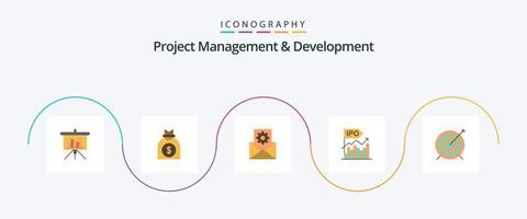 paquete de iconos flat 5 de gestión y desarrollo de proyectos que incluye público. moderno. datos. inicial. salida a bolsa vector