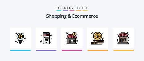 la línea de compras y comercio electrónico llenó el paquete de 5 íconos, incluido en línea. compras. lista de articulos. nuevo. lista de pistas diseño de iconos creativos vector