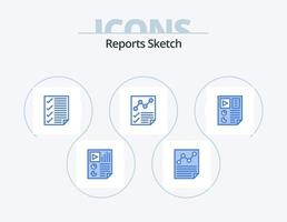 Reports Sketch Blue Icon Pack 5 Icon Design. document. analytics. page. report. document vector