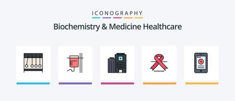 la línea de atención médica de bioquímica y medicina llenó un paquete de 5 íconos que incluye una bolsa. hospital. anuncio medicamento. médico. diseño de iconos creativos vector