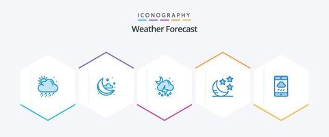 paquete de iconos azules Weather 25 que incluye . clima. luna. nube. noche vector