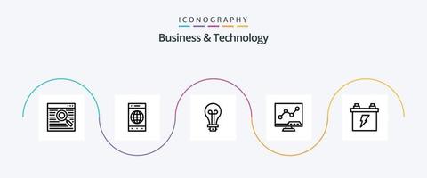 Business and Technology Line 5 Icon Pack Including battery. screen. bulb. lcd. analytic vector