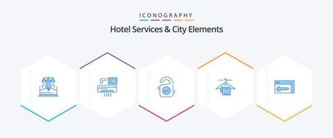 Hotel Services And City Elements 25 Blue icon pack including security. hotel. tag . service. hanger vector