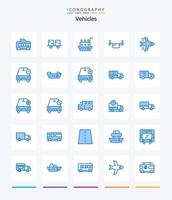 vehículos creativos 25 paquete de iconos azules como vehículos. describir. montacargas. zumbido. buque vector