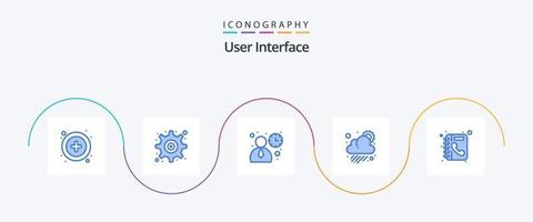 interfaz de usuario azul 5 paquete de iconos que incluye teléfono. libro. ui clima. nublado vector