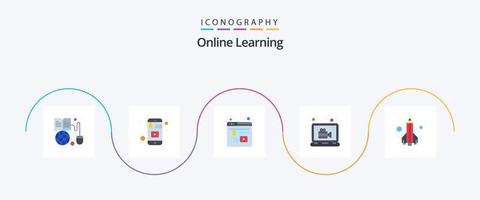 Online Learning Flat 5 Icon Pack Including lesson. video. smartphone. online. web vector