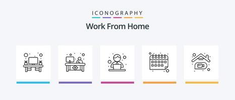 Work From Home Line 5 Icon Pack Including home work. communication. box. web. chat. Creative Icons Design vector