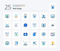 paquete de iconos de 25 colores planos de diseño web que incluye la configuración. herramientas. documento. reparar. tableta vector