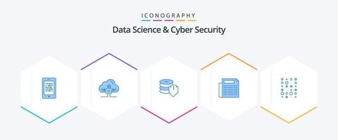 Data Science And Cyber Security 25 Blue icon pack including data. document. scince. paper. secure vector