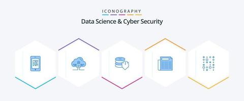 ciencia de datos y seguridad cibernética 25 paquete de iconos azules que incluye datos. documento. ciencia papel. seguro vector