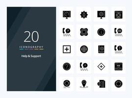 20 Help And Support Solid Glyph icon for presentation vector