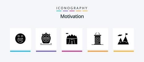 Motivation Glyph 5 Icon Pack Including mission. accomplished. mountains. professor. conference. Creative Icons Design vector