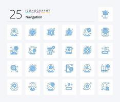 paquete de iconos de color azul de navegación 25 que incluye gps. detener el reloj dirección. alfiler. ubicación vector