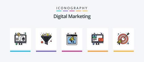 la línea de marketing digital llenó el paquete de 5 íconos, incluido el mundo. neto. Página web. globo. crecimiento. diseño de iconos creativos vector