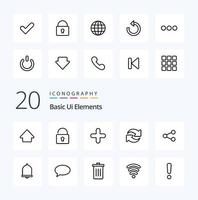 20 Basic Ui Elements Line icon Pack like login security plus lock tick vector