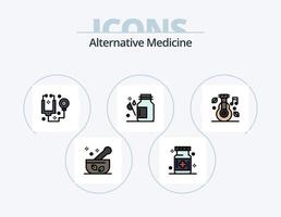 línea de medicina alternativa paquete de iconos llenos 5 diseño de iconos. medicamento. historia. médico. salud. estetoscopio vector