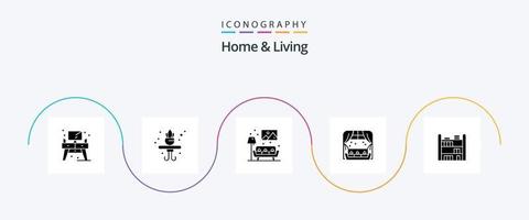 Home And Living Glyph 5 Icon Pack Including bookshelf. home. living. sofa. living vector