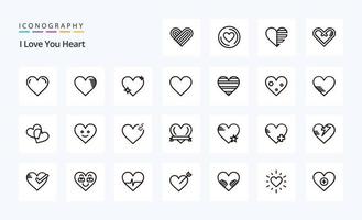 paquete de iconos de 25 líneas de corazón vector