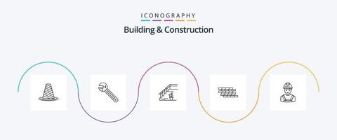 Building And Construction Line 5 Icon Pack Including security. home. tool. stage. upstairs vector