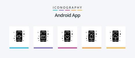 Android App Glyph 5 Icon Pack Including app download. user. mobile. notification. app. Creative Icons Design vector