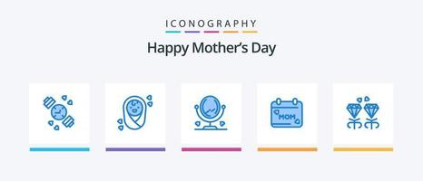 feliz día de la madre azul 5 paquete de iconos que incluye. presente. interior. joya. amar. diseño de iconos creativos vector