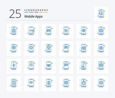 Mobile Apps 25 Blue Color icon pack including setting. gear. app. weather app. smartphone vector