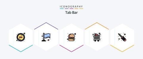 Tab Bar 25 FilledLine icon pack including . screw driver. food. repair. shopping vector