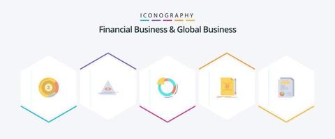 Financial Business And Global Business 25 Flat icon pack including page. mail. graph. text. note vector