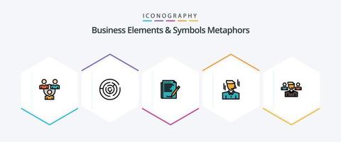 Business Elements And Symbols Metaphors 25 FilledLine icon pack including man. manager. point. businessman. layout vector