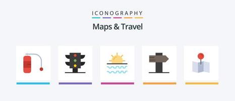 Mapas y paquete de iconos de 5 planos de viaje que incluye. alfiler. sol. mapa. firmar. diseño de iconos creativos vector