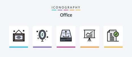 la línea de la oficina llenó el paquete de 5 íconos, incluido el de abajo. caja. oficina. archivo. oficina. diseño de iconos creativos vector