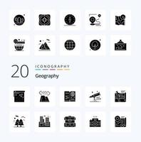 20 Geo Graphy Solid Glyph icon Pack like volcano dangerous navigation position target vector