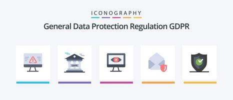 Gdpr Flat 5 Icon Pack Including protection. gdpr. computer. security. mail. Creative Icons Design vector