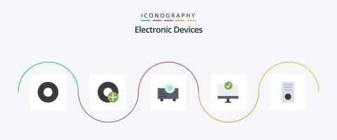 Paquete de 5 iconos planos de dispositivos que incluye hardware. dispositivos. desct. conectado. proyector vector