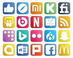paquete de 20 íconos de redes sociales que incluye word snapchat netflix drupal bing vector