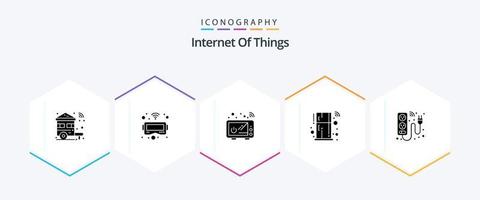 Internet Of Things 25 Glyph icon pack including device. smart. connect. remote. fridge vector