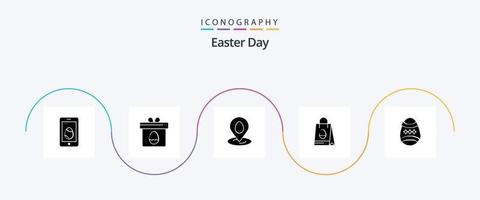 Easter Glyph 5 Icon Pack Including decoration. egg. location. easter. shopping bag vector